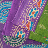 Sanskriti Vintage Saree Green-Purple Pure Cotton Tribal Print Sari 5+YD Fabric