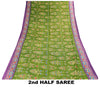 Sanskriti Vintage Saree Green-Purple Pure Cotton Tribal Print Sari 5+YD Fabric