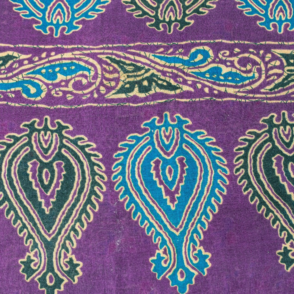 Sanskriti Vintage Saree Green-Purple Pure Cotton Tribal Print Sari 5+YD Fabric