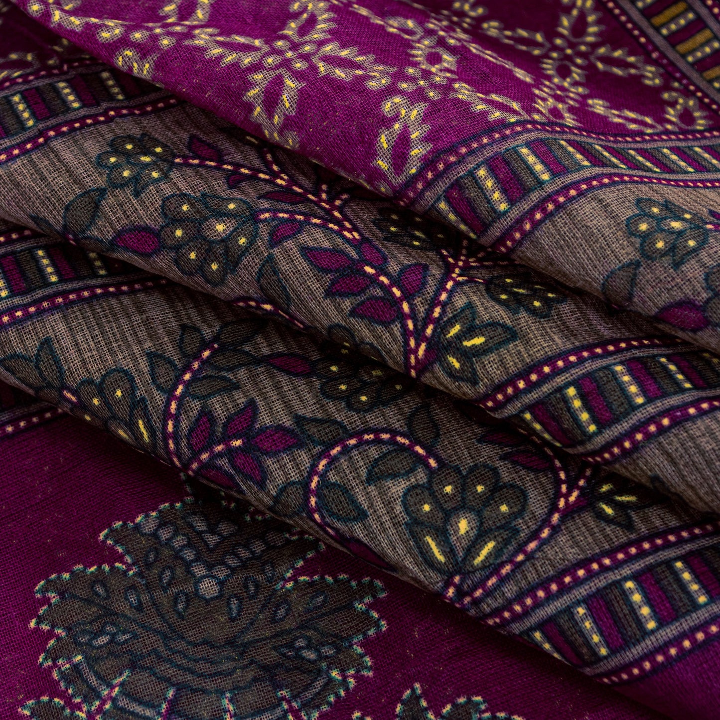 Sanskriti Vintage Craft Sarees Purple Pure Cotton Floral Kantha Print 5+YD Sari