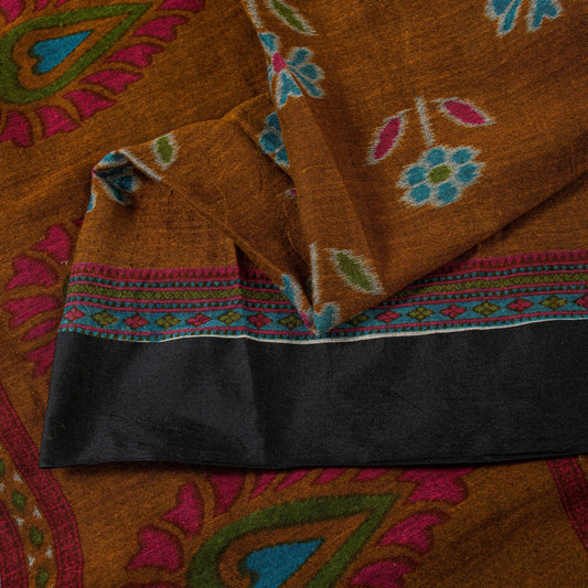 Sanskriti Vintage Sarees Brown Pure Cotton Floral Print 5+YD Sari For Crafters