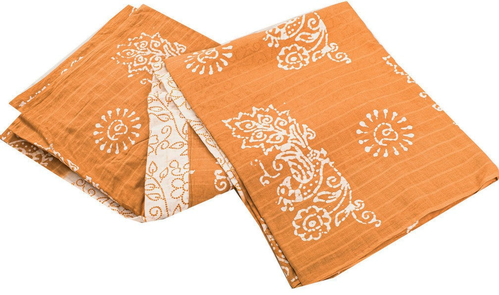 Sanskriti Vintage Sarees White & Brown Pure Cotton Peacock Batik Work 5+YD Sari