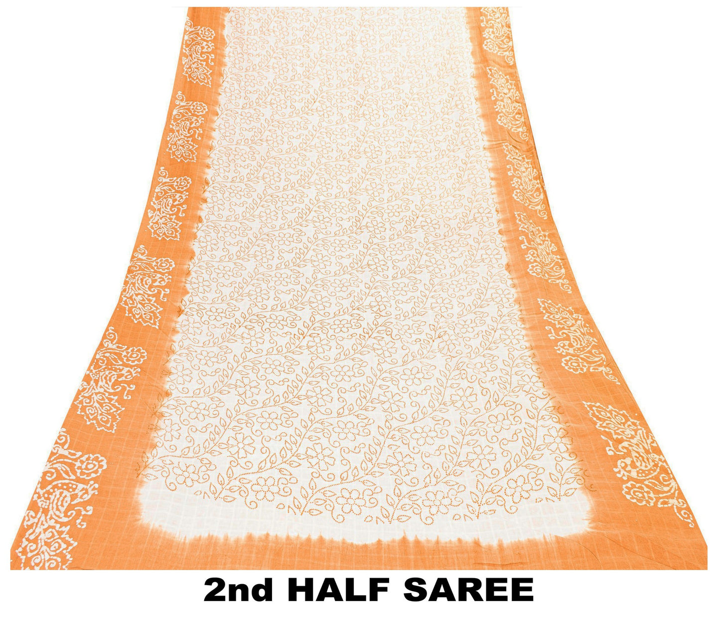 Sanskriti Vintage Sarees White & Brown Pure Cotton Peacock Batik Work 5+YD Sari