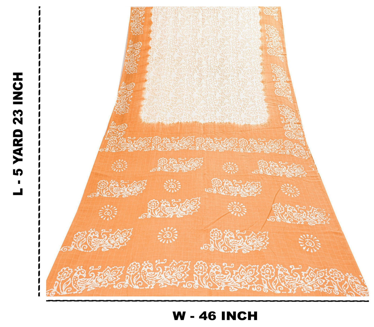 Sanskriti Vintage Sarees White & Brown Pure Cotton Peacock Batik Work 5+YD Sari