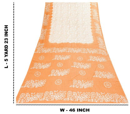 Sanskriti Vintage Sarees White & Brown Pure Cotton Peacock Batik Work 5+YD Sari