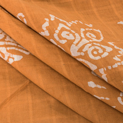 Sanskriti Vintage Sarees White & Brown Pure Cotton Peacock Batik Work 5+YD Sari