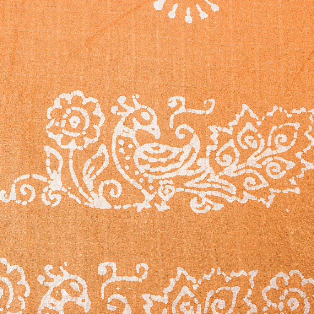 Sanskriti Vintage Sarees White & Brown Pure Cotton Peacock Batik Work 5+YD Sari