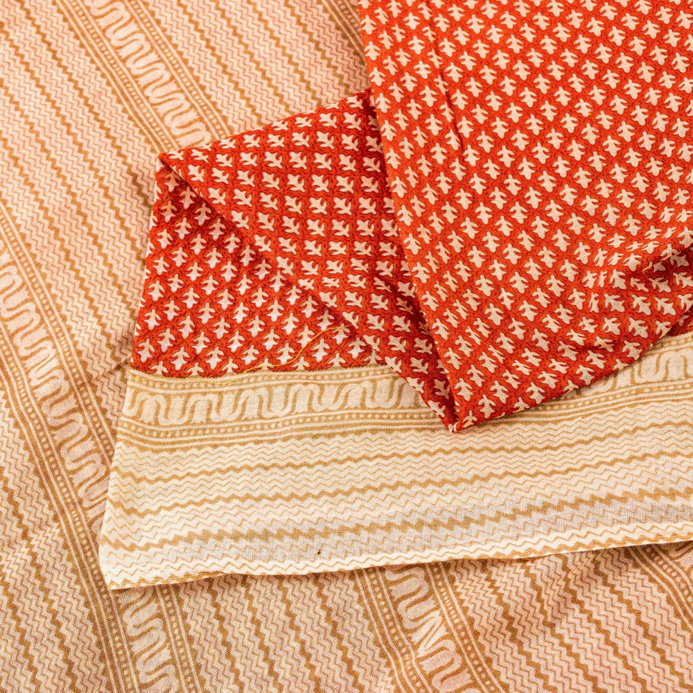 Sanskriti Vintage Sarees Crafts Deco Red Pure Cotton Floral BlockPrint 5+YD Sari