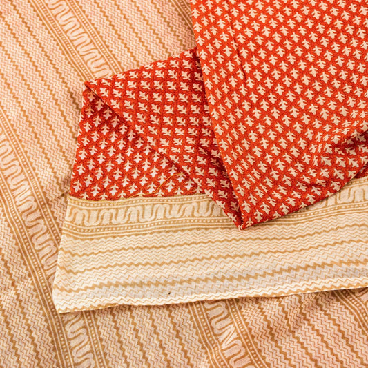 Sanskriti Vintage Sarees Crafts Deco Red Pure Cotton Floral BlockPrint 5+YD Sari