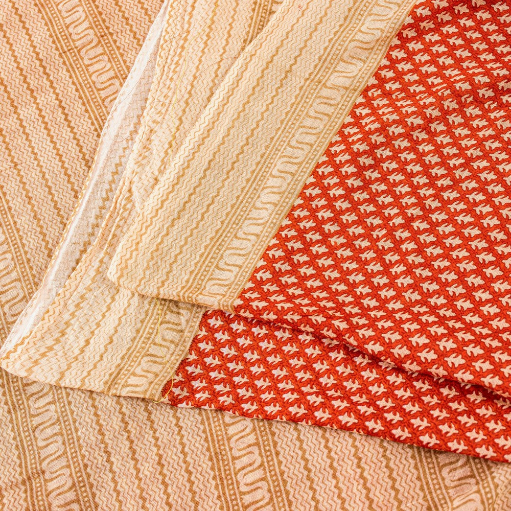 Sanskriti Vintage Sarees Crafts Deco Red Pure Cotton Floral BlockPrint 5+YD Sari