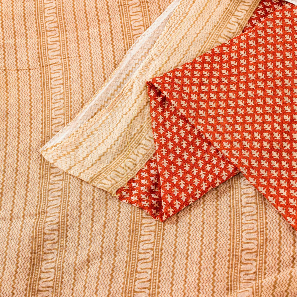 Sanskriti Vintage Sarees Crafts Deco Red Pure Cotton Floral BlockPrint 5+YD Sari