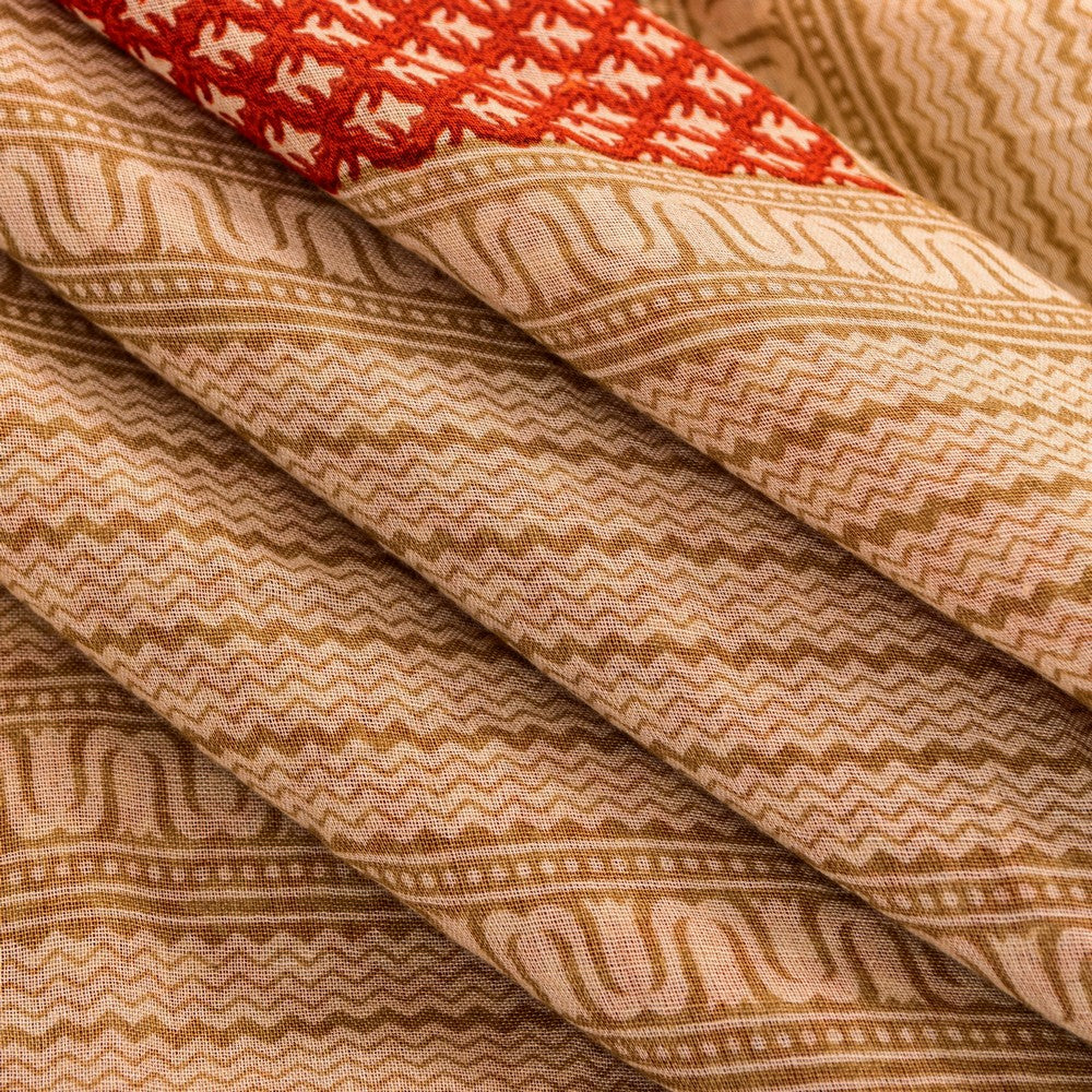 Sanskriti Vintage Sarees Crafts Deco Red Pure Cotton Floral BlockPrint 5+YD Sari