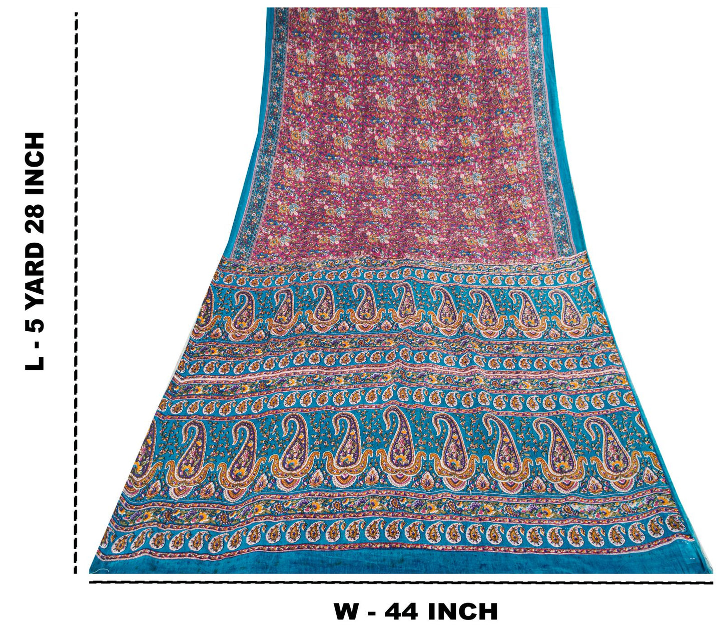 Sanskriti Vintage Saree Pink-Blue Pure Cotton Floral Printed Sari Fabric 5+Yard