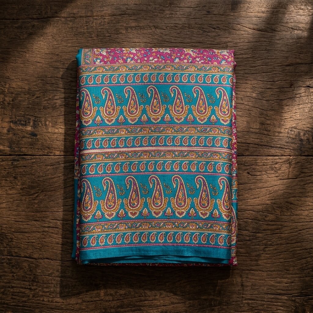 Sanskriti Vintage Saree Pink-Blue Pure Cotton Floral Printed Sari Fabric 5+Yard
