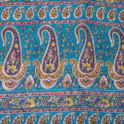 Sanskriti Vintage Saree Pink-Blue Pure Cotton Floral Printed Sari Fabric 5+Yard