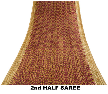 Sanskriti Vintage Saree Purple 100%Pure Cotton Ikat Printed Sari Fabric 5.5+Yard