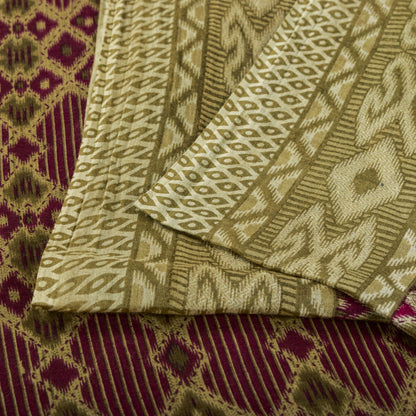 Sanskriti Vintage Saree Purple 100%Pure Cotton Ikat Printed Sari Fabric 5.5+Yard