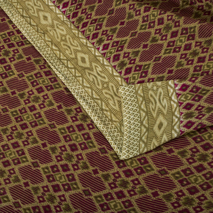 Sanskriti Vintage Saree Purple 100%Pure Cotton Ikat Printed Sari Fabric 5.5+Yard