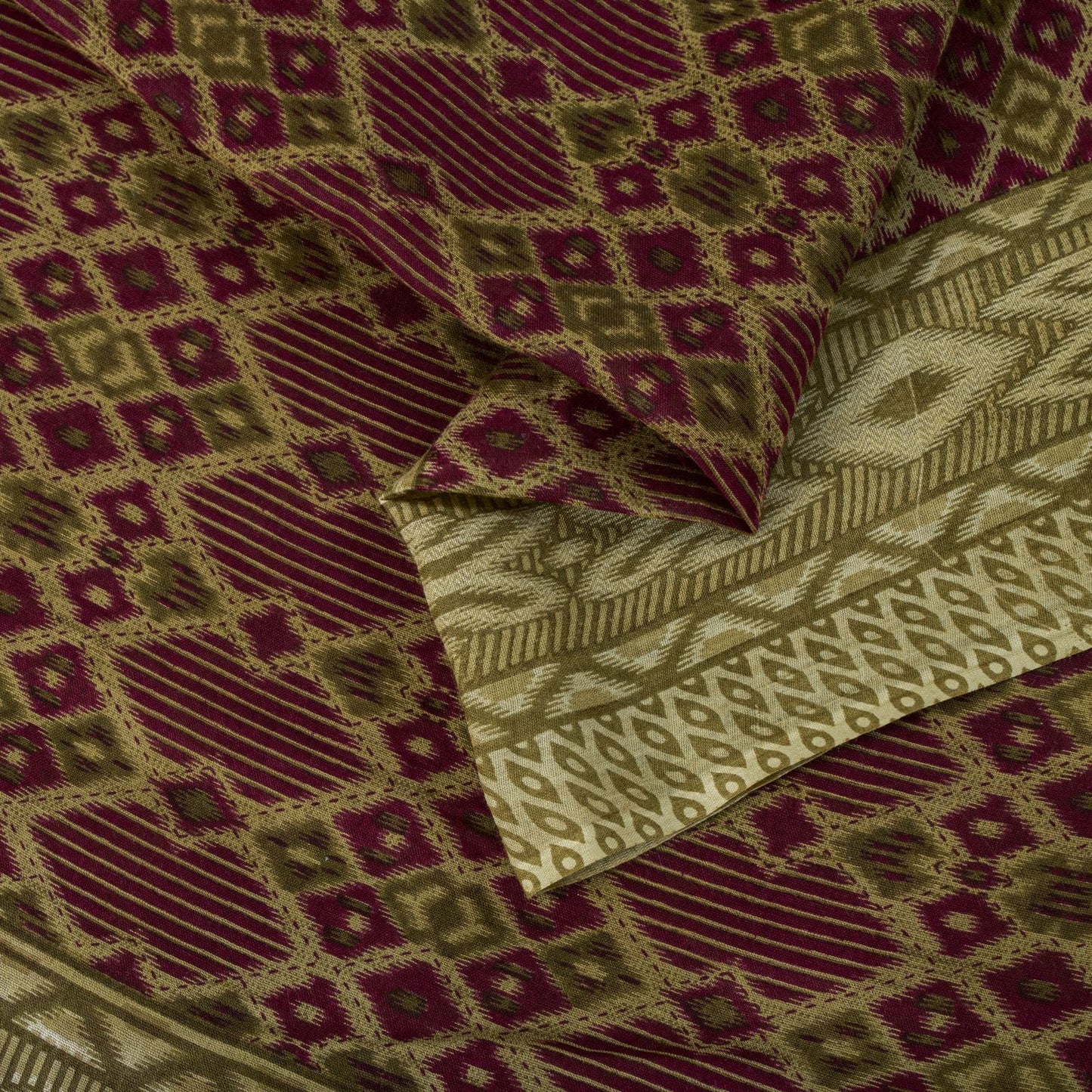 Sanskriti Vintage Saree Purple 100%Pure Cotton Ikat Printed Sari Fabric 5.5+Yard
