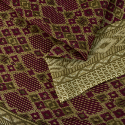 Sanskriti Vintage Saree Purple 100%Pure Cotton Ikat Printed Sari Fabric 5.5+Yard