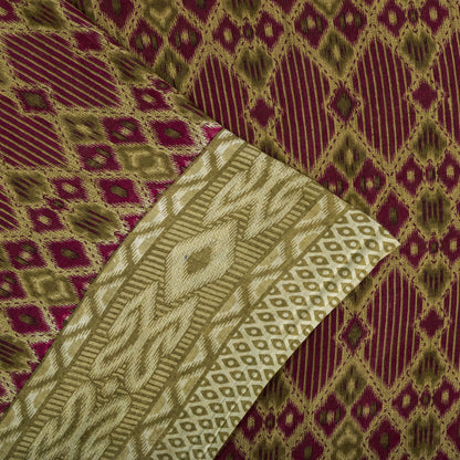 Sanskriti Vintage Saree Purple 100%Pure Cotton Ikat Printed Sari Fabric 5.5+Yard