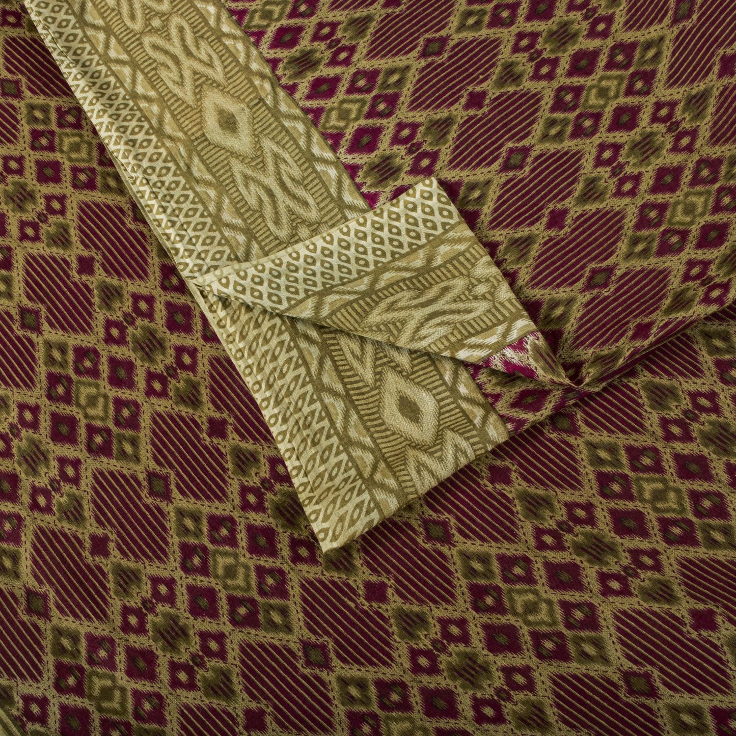 Sanskriti Vintage Saree Purple 100%Pure Cotton Ikat Printed Sari Fabric 5.5+Yard