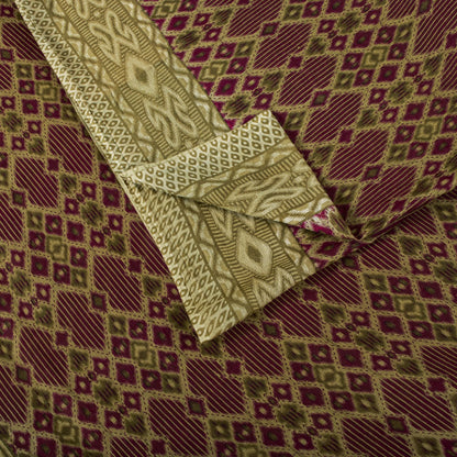 Sanskriti Vintage Saree Purple 100%Pure Cotton Ikat Printed Sari Fabric 5.5+Yard