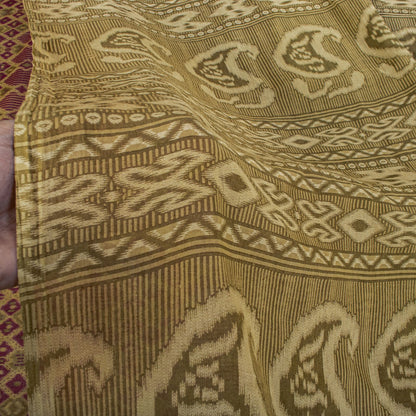 Sanskriti Vintage Saree Purple 100%Pure Cotton Ikat Printed Sari Fabric 5.5+Yard