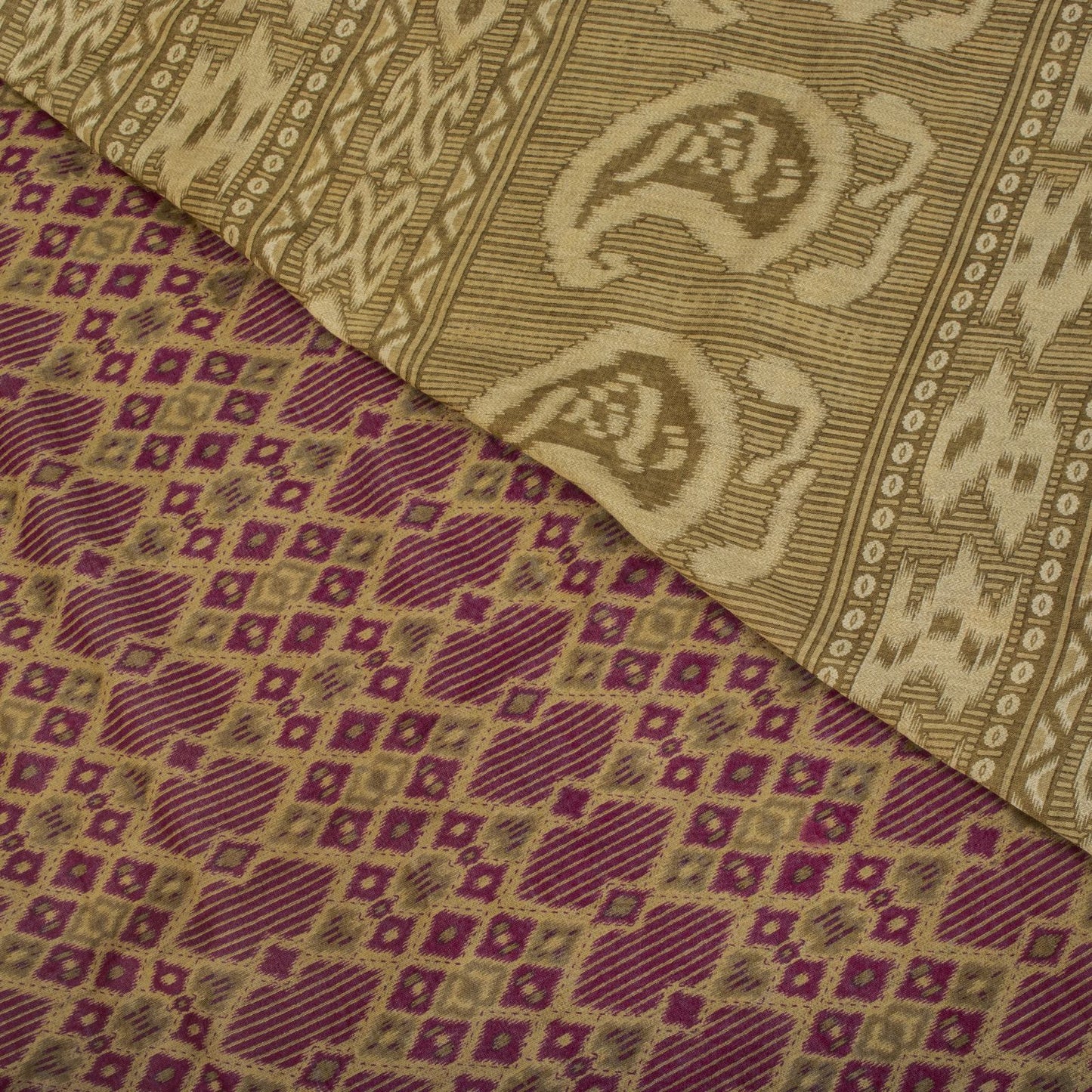 Sanskriti Vintage Saree Purple 100%Pure Cotton Ikat Printed Sari Fabric 5.5+Yard