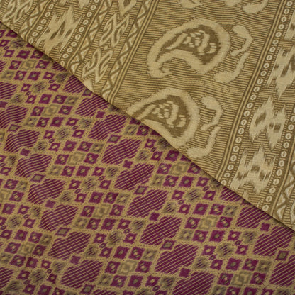 Sanskriti Vintage Saree Purple 100%Pure Cotton Ikat Printed Sari Fabric 5.5+Yard