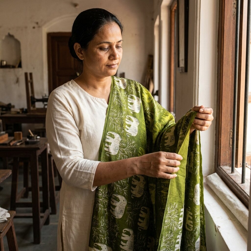 Sanskriti Vintage Saree Green 100% Pure Cotton Elephant Print Sari Fabric 5+Yard