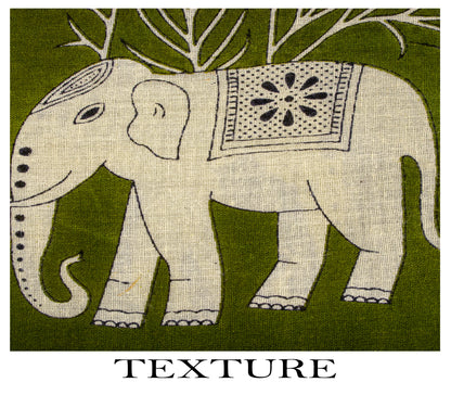 Sanskriti Vintage Saree Green 100% Pure Cotton Elephant Print Sari Fabric 5+Yard