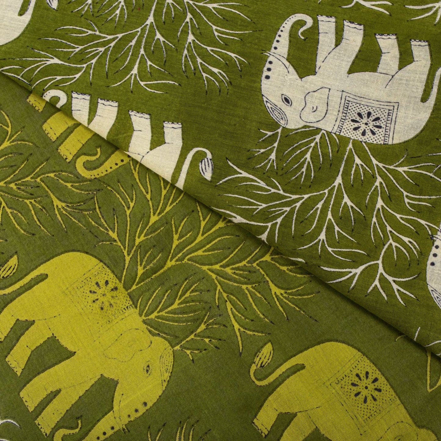 Sanskriti Vintage Saree Green 100% Pure Cotton Elephant Print Sari Fabric 5+Yard