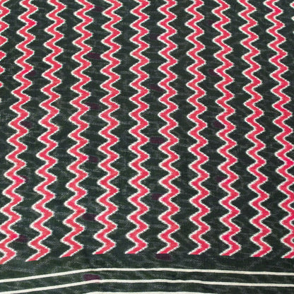 Sanskriti Vintage Saree Green & Black 100% Pure Cotton Fabric Sarees Geometric Ikat Print 5+Yd Craft Sari Create-Floral Dresses, Projects