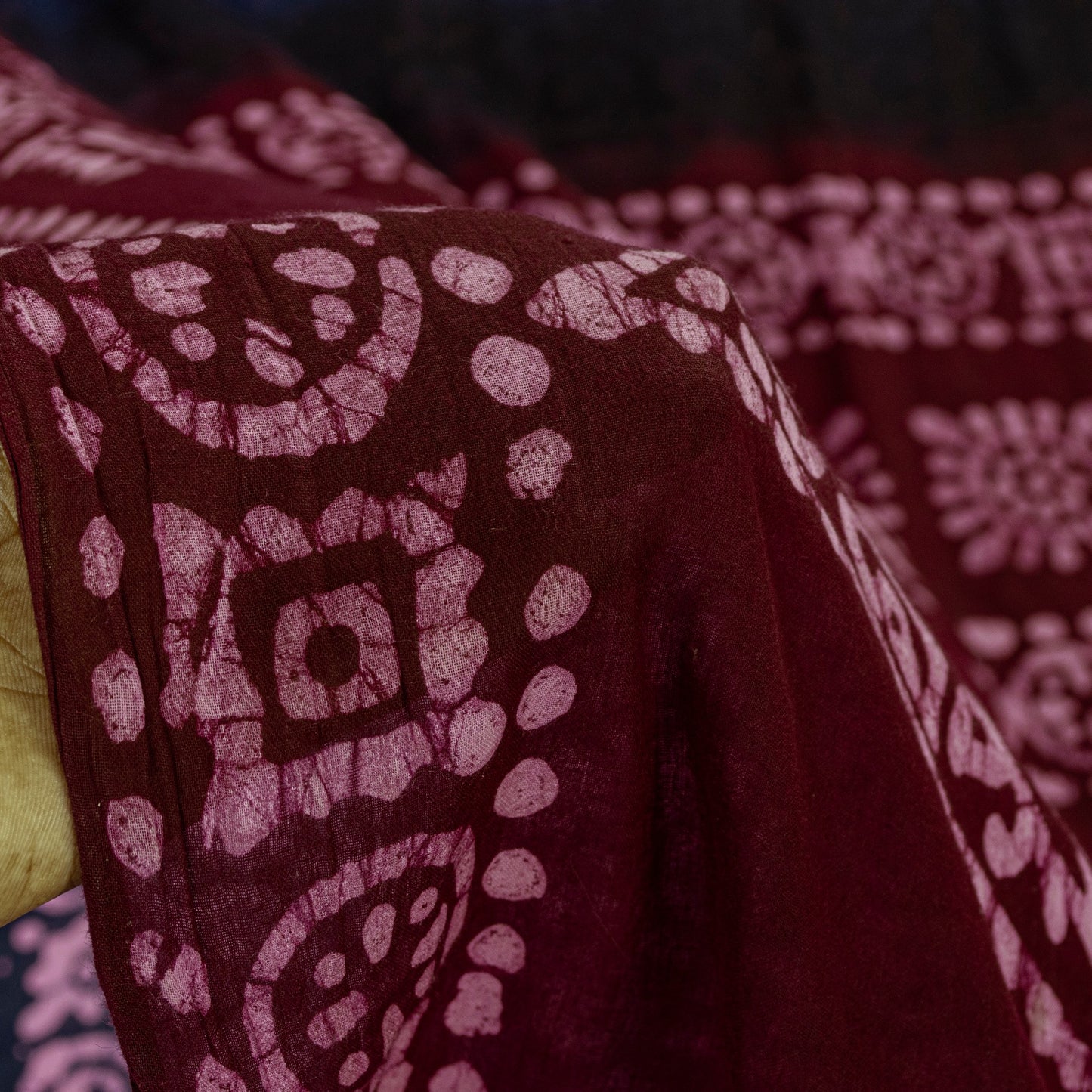 Sanskriti Vintage Sarees Blue & Red Pure Cotton Batik Work 5+YD Textile 5+YDSari