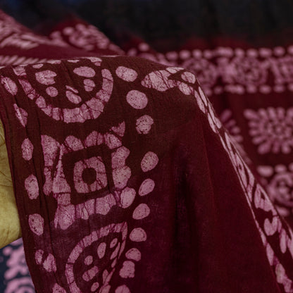 Sanskriti Vintage Sarees Blue & Red Pure Cotton Batik Work 5+YD Textile 5+YDSari