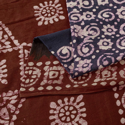 Sanskriti Vintage Sarees Blue & Red Pure Cotton Batik Work 5+YD Textile 5+YDSari