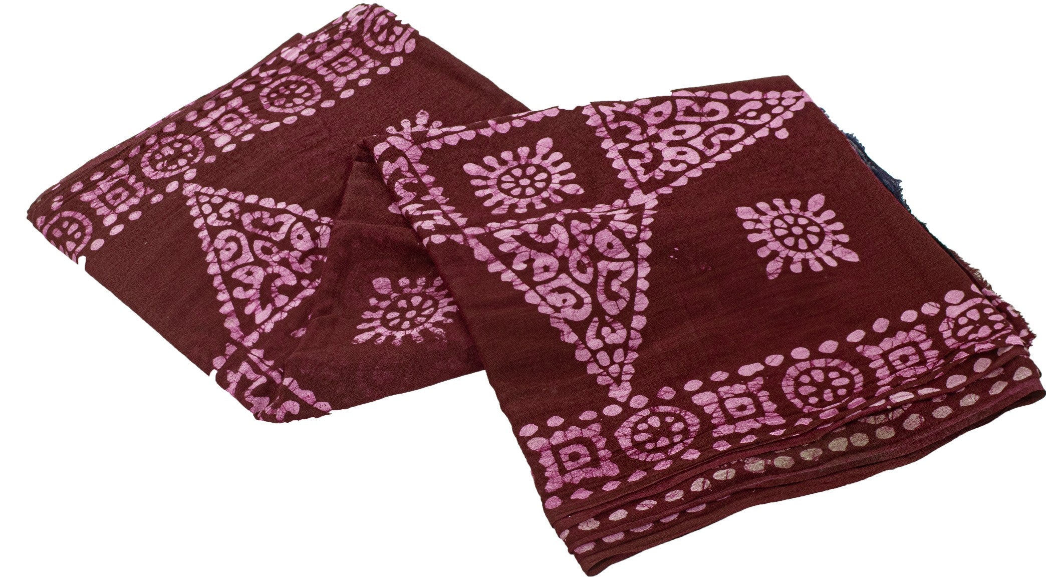 Sanskriti Vintage Saree Blue & Dark Red 100% Pure Cotton 5+Yd Saree Batik Work Sari Indian Heritage Textile Craft Supplies, Decor