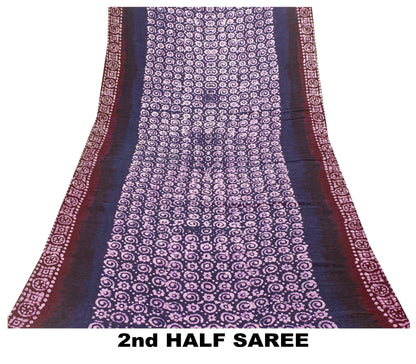 Sanskriti Vintage Sarees Blue & Red Pure Cotton Batik Work 5+YD Textile 5+YDSari