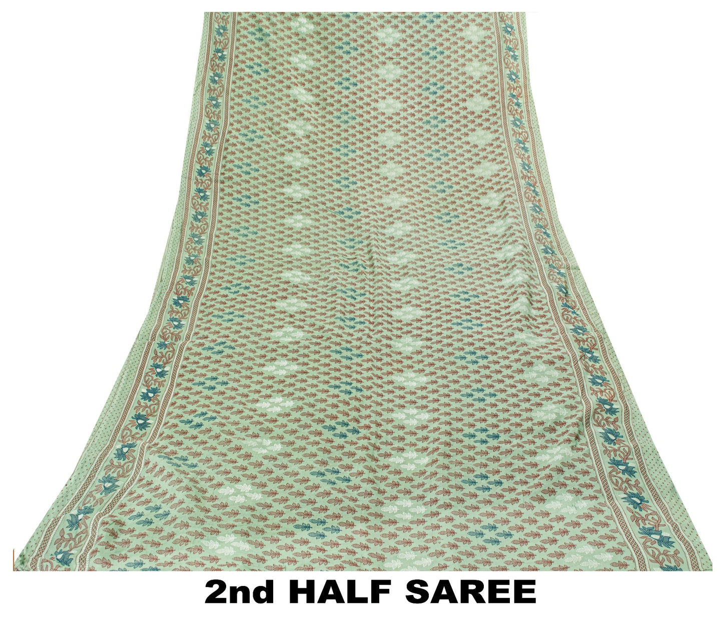 Sanskriti Vintage Sarees Pista Green Pure Cotton Floral Print 5+YD Home DecoSari