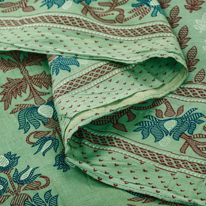 Sanskriti Vintage Sarees Pista Green Pure Cotton Floral Print 5+YD Home DecoSari