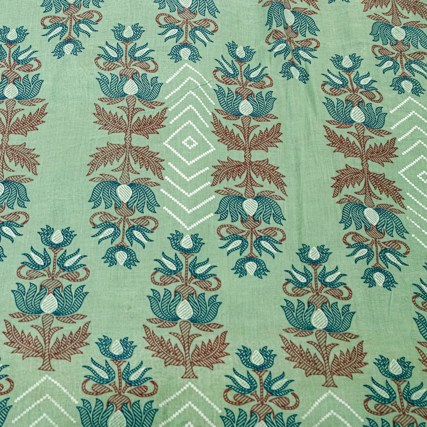 Sanskriti Vintage Sarees Pista Green Pure Cotton Floral Print 5+YD Home DecoSari