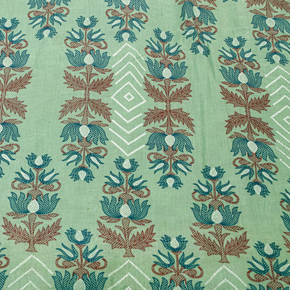 Sanskriti Vintage Sarees Pista Green Pure Cotton Floral Print 5+YD Home DecoSari