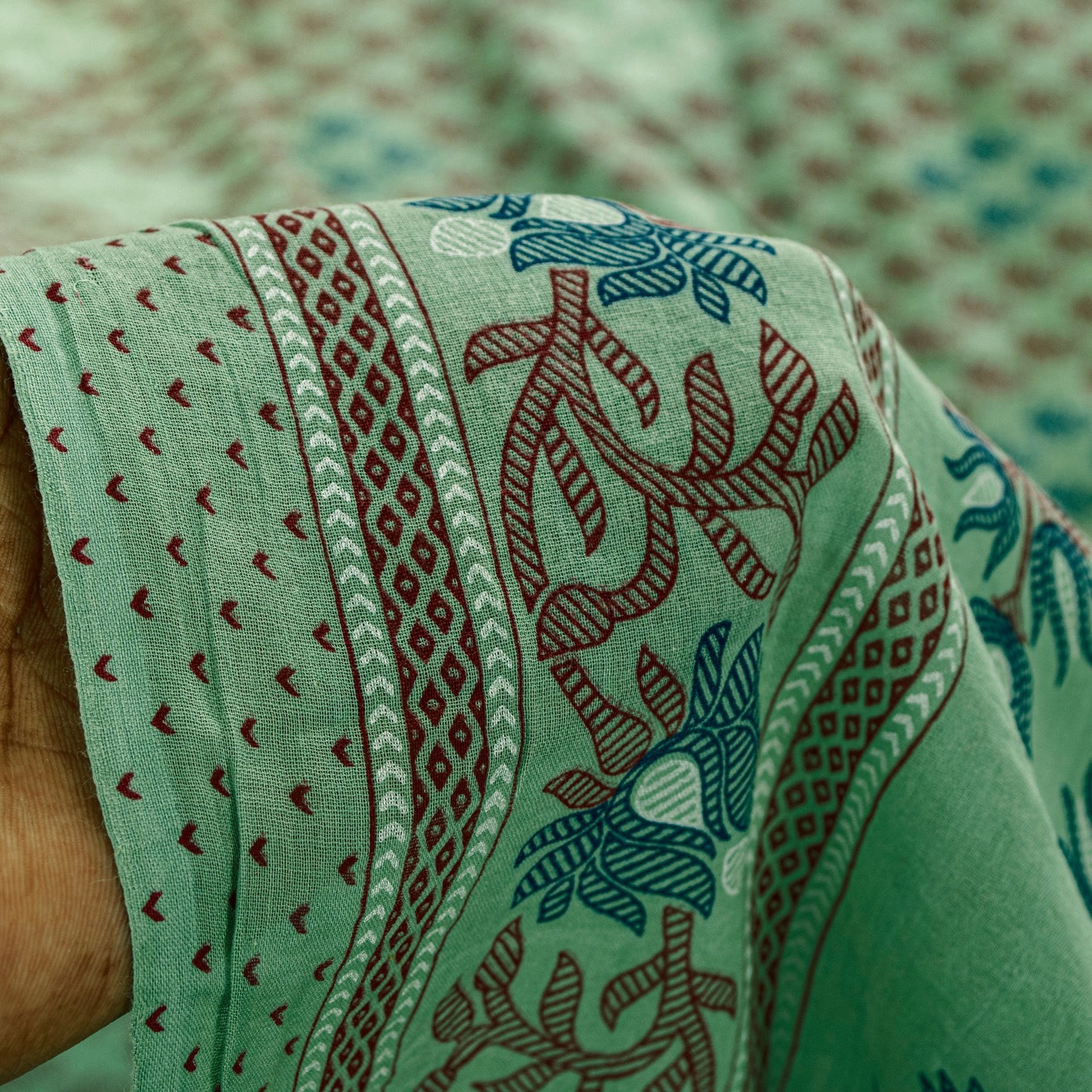 Sanskriti Vintage Sarees Pista Green Pure Cotton Floral Print 5+YD Home DecoSari