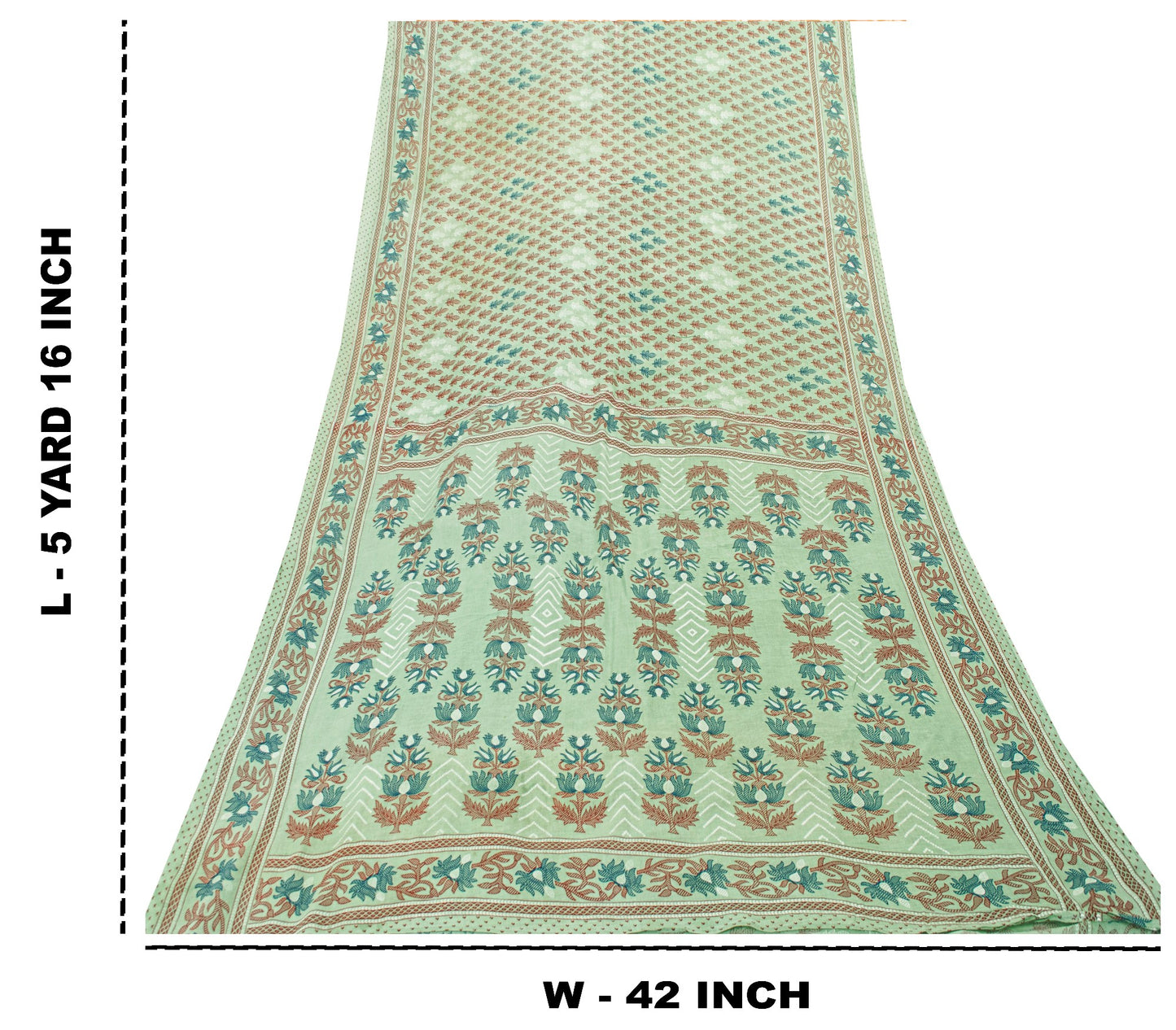 Sanskriti Vintage Sarees Pista Green Pure Cotton Floral Print 5+YD Home DecoSari