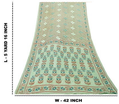 Sanskriti Vintage Sarees Pista Green Pure Cotton Floral Print 5+YD Home DecoSari