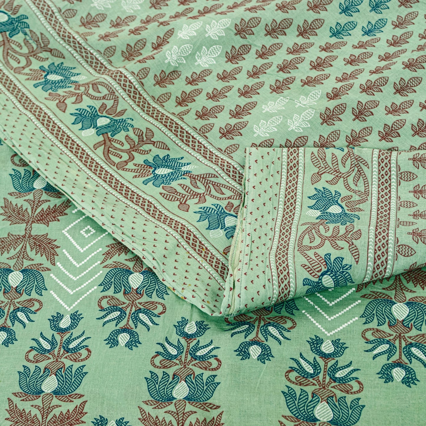 Sanskriti Vintage Sarees Pista Green Pure Cotton Floral Print 5+YD Home DecoSari