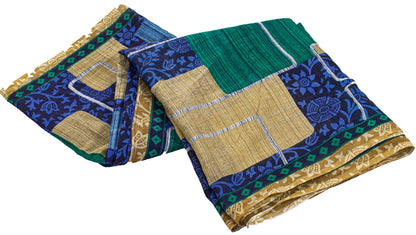 Sanskriti Vintage Sarees Blue 100%Pure Cotton Floral Print 5+YD Sustainable Sari