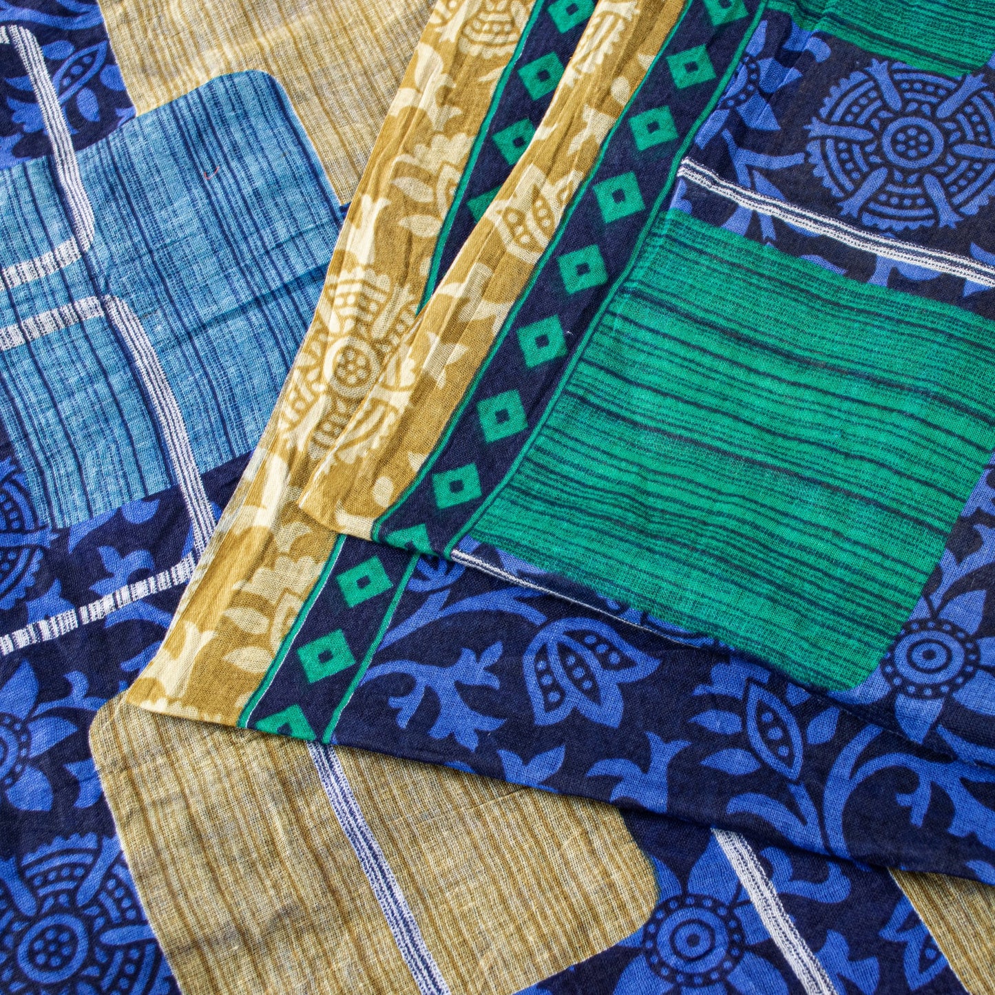Sanskriti Vintage Sarees Blue 100%Pure Cotton Floral Print 5+YD Sustainable Sari