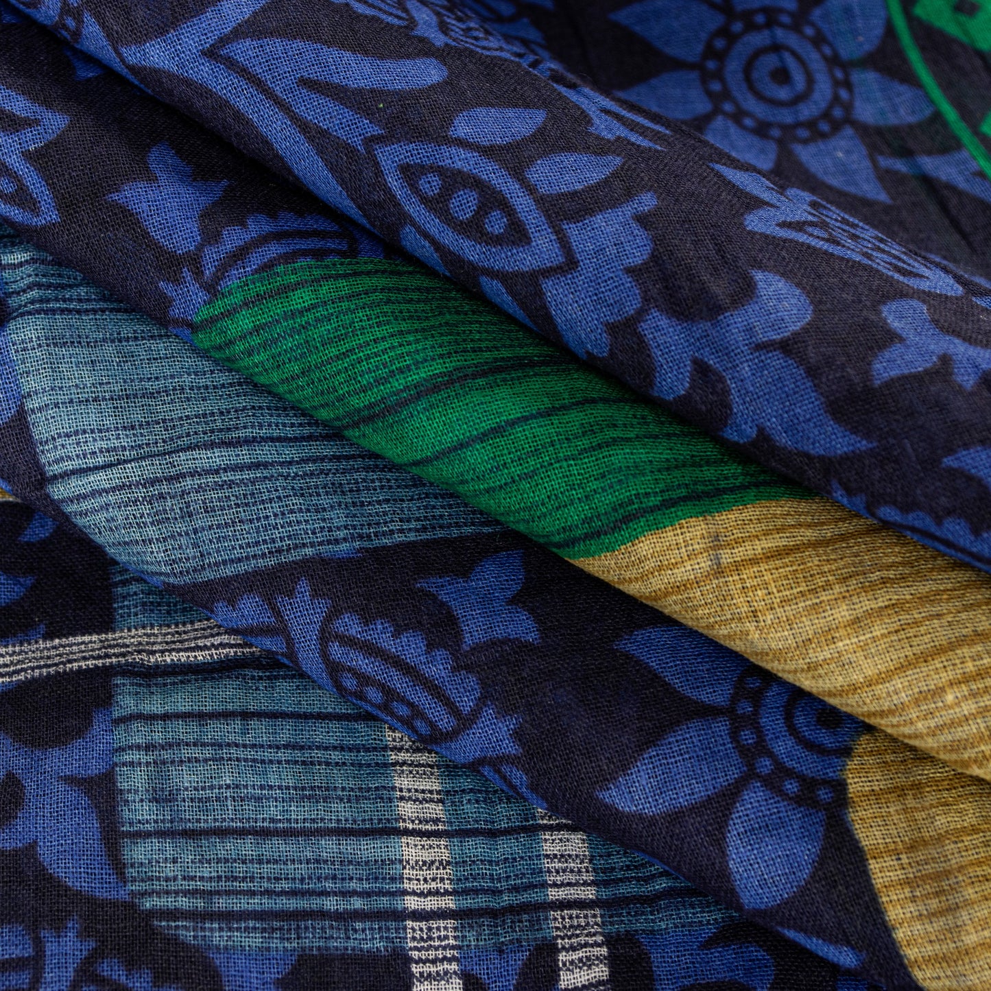 Sanskriti Vintage Sarees Blue 100%Pure Cotton Floral Print 5+YD Sustainable Sari
